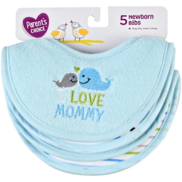 Parent's Choice Cotton Drool Baby Bib, 5 pk, Boys - Picture 1 of 1